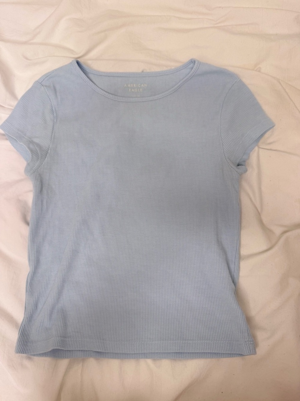 American Eagle Pale Blue Waffle Knit Short Sleeve Top